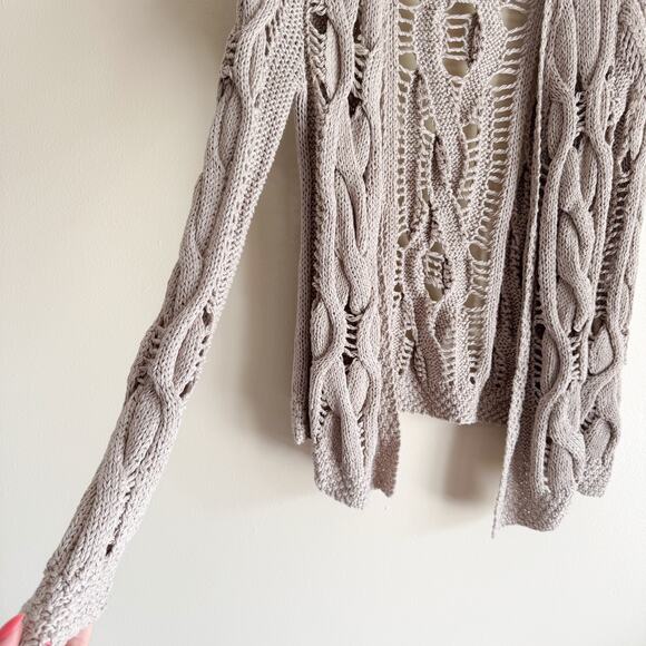 Anthropologie Far Away From Close Brown Open Knit Open Front Boho Cardigan - MP - Picture 2 of 6
